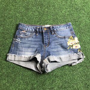 Angel Kiss Denim Jean Shorts Cute Flower Embroidered Mid-rise Size 3 JR